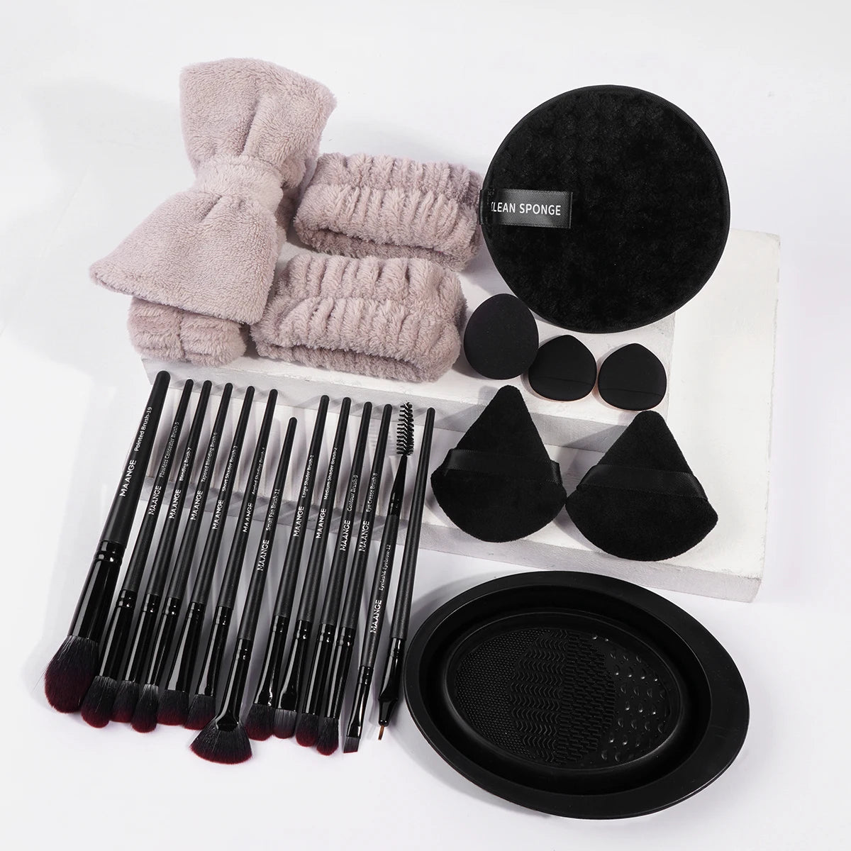 MAANGE 23pcs/Set Makeup Tool 13pcs Pro Makeup Brushes 5pcs Mixed Blender Sponges Puff Makeup Remover Headband Wristband Gifts