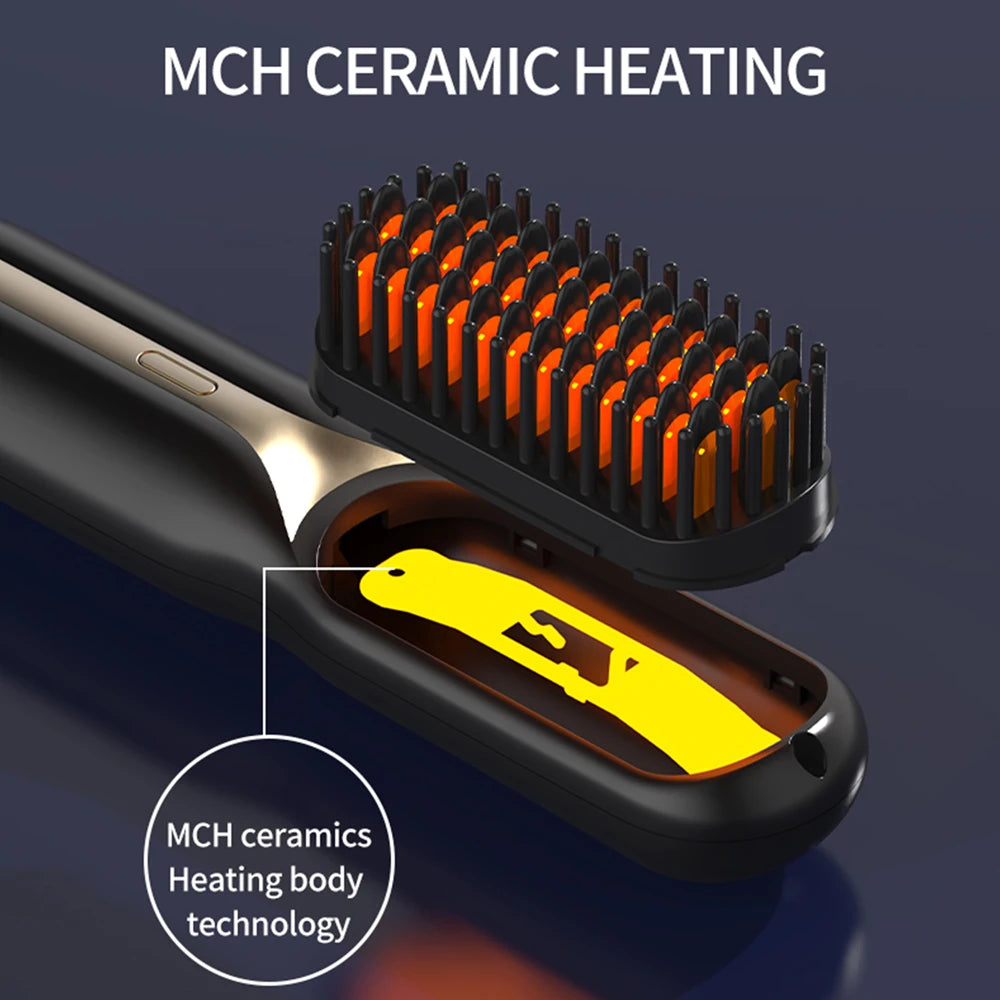 Wireless Hair Straightener Hot Comb Ceramic Heating Professional Electric Brush smoot hairstyle Iron Negative Ion Hair Care Comb