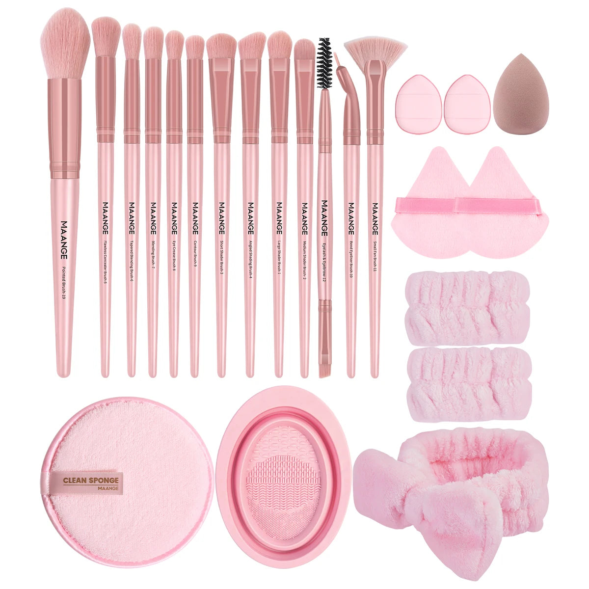 MAANGE 23pcs/Set Makeup Tool 13pcs Pro Makeup Brushes 5pcs Mixed Blender Sponges Puff Makeup Remover Headband Wristband Gifts