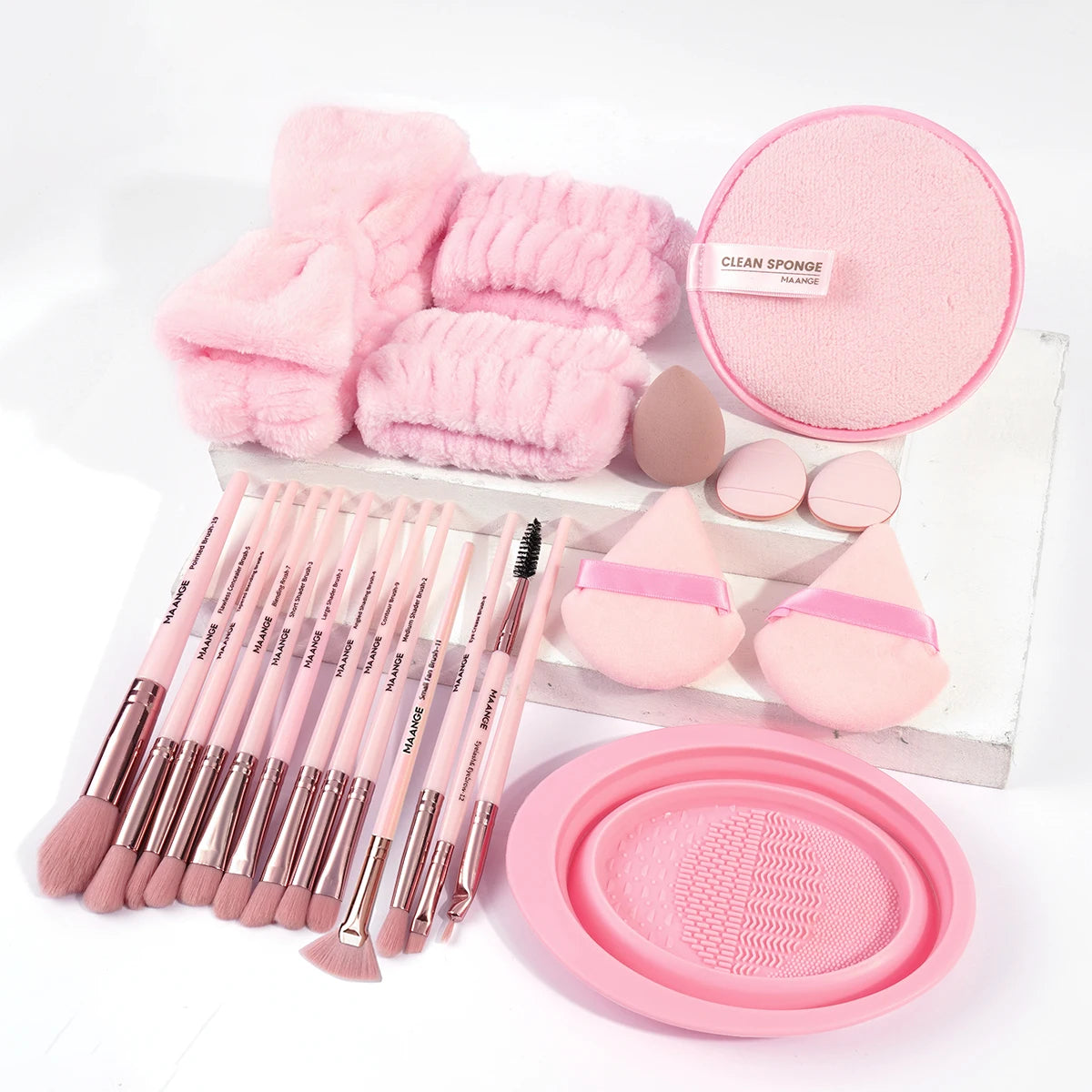 MAANGE 23pcs/Set Makeup Tool 13pcs Pro Makeup Brushes 5pcs Mixed Blender Sponges Puff Makeup Remover Headband Wristband Gifts